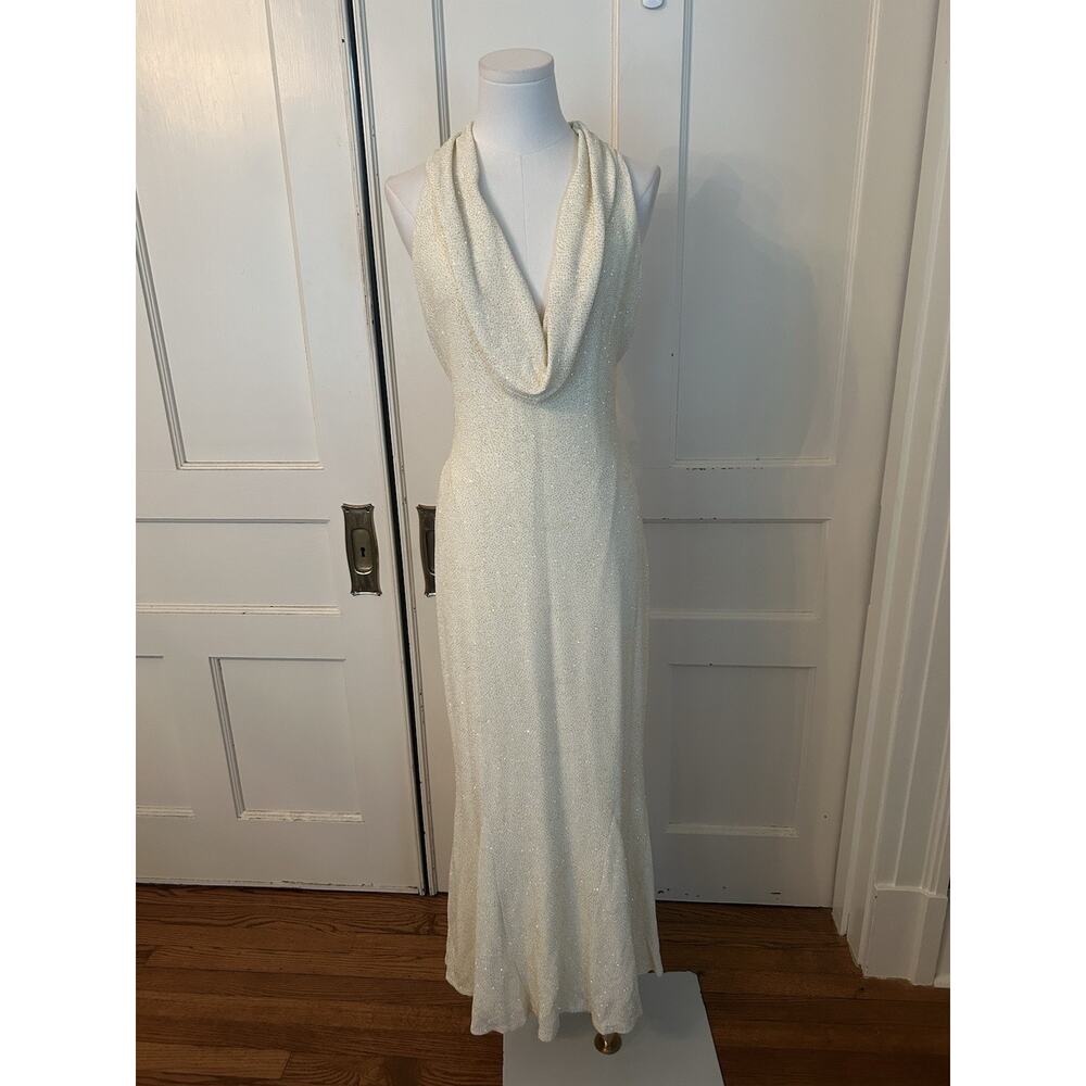 Vtg Jessica McClintock Glitter Cowl Neck Formal Dress Womens Size 12 Elegant USA